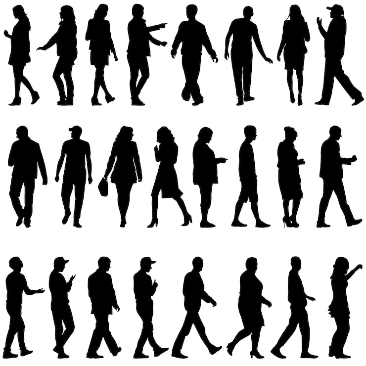 Vector black silhouettes of beautiful mans and womans on white background vector illustration