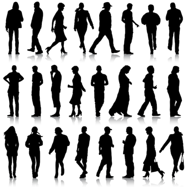 Black silhouettes of beautiful mans and womans on white background Vector illustration