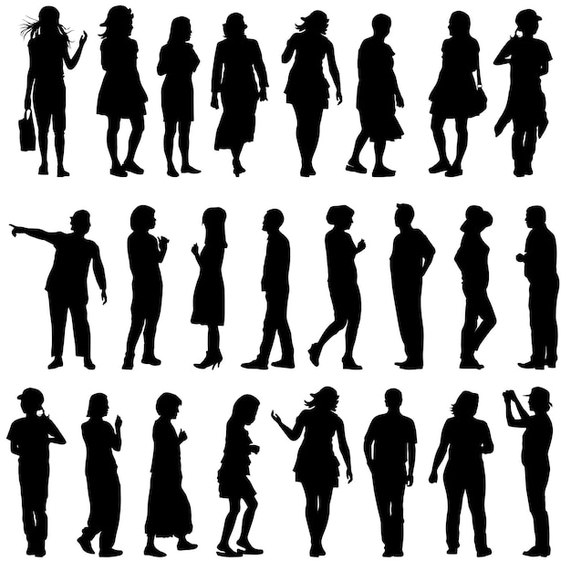 Black silhouettes of beautiful mans and womans on white background Vector illustration