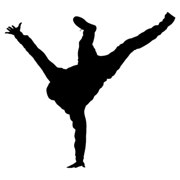 Vector black silhouettes breakdancer on a white background