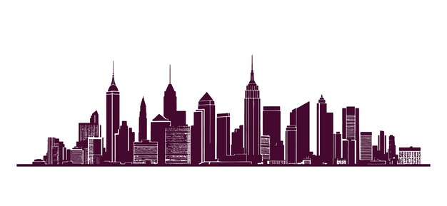 Vector black silhouettes of cityscapes on a white background