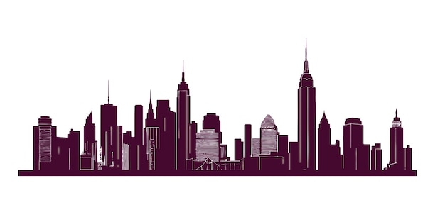 Vector black silhouettes of cityscapes on a white background