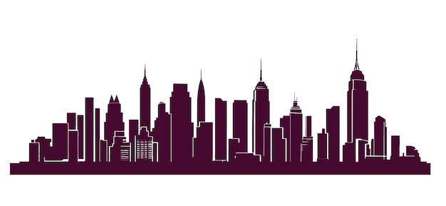 Vector black silhouettes of cityscapes on a white background