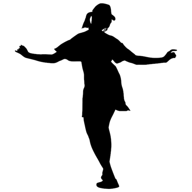 Black silhouettes dancing woman on white background