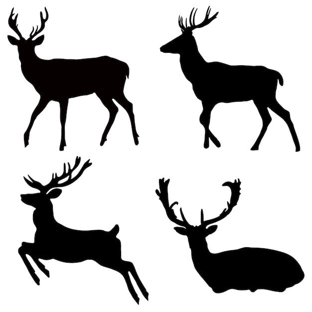 Black silhouettes of a deer on a white background