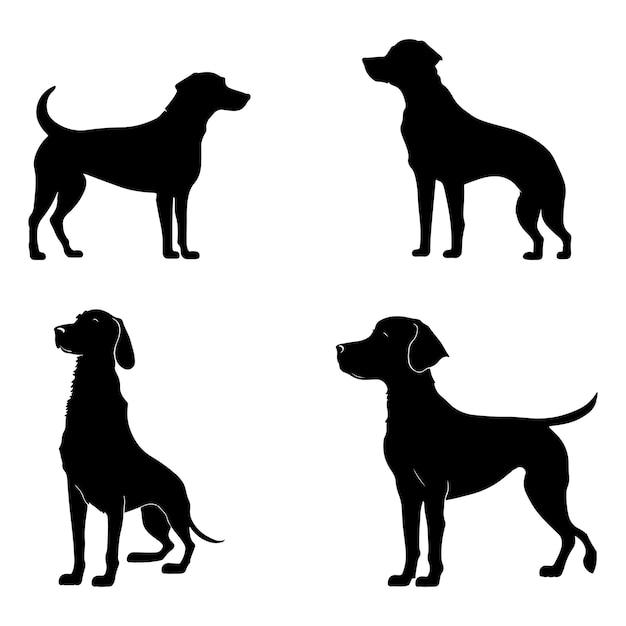 Black silhouettes of dogs Dog silhouette vector