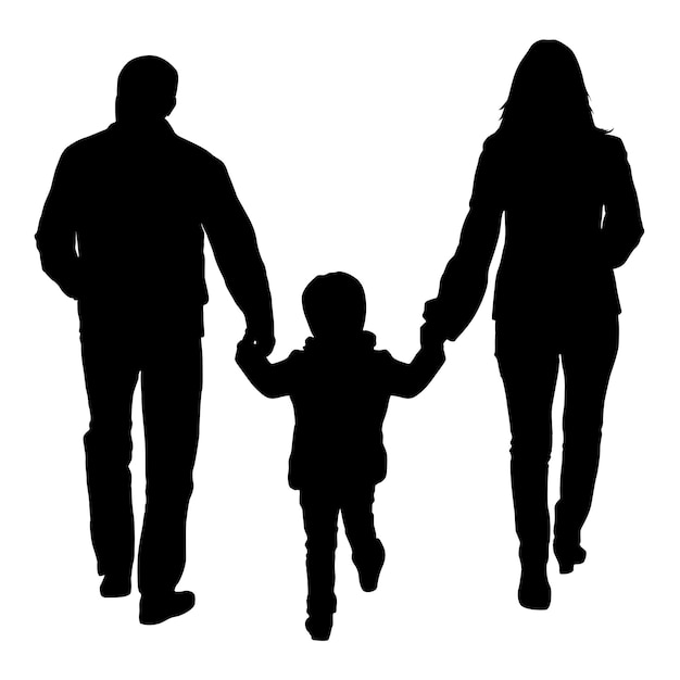Vector black silhouettes family on white background vector illustration