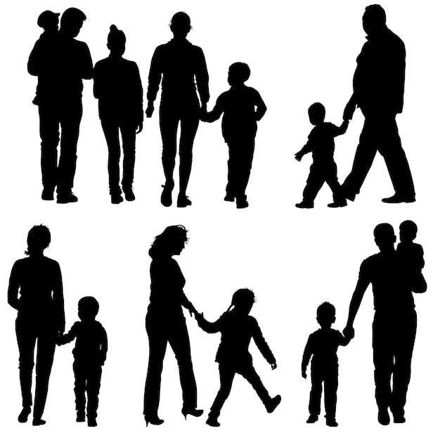 Black silhouettes Family on white background Vector illustration