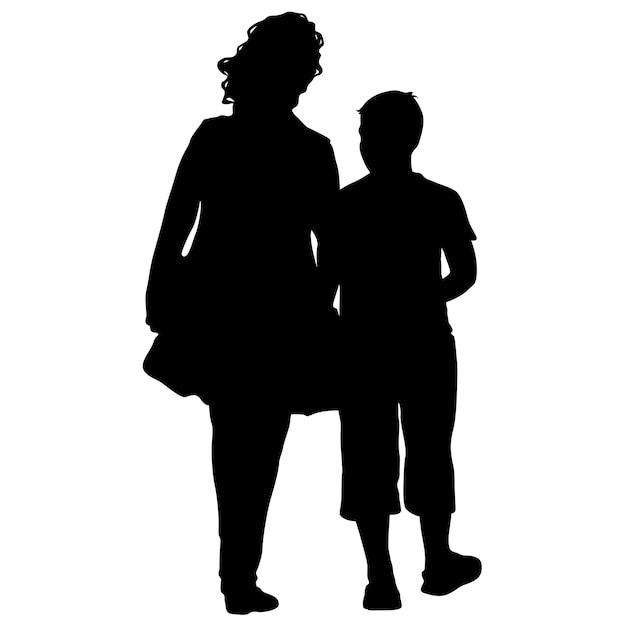 Vector black silhouettes family on white background vector illustration