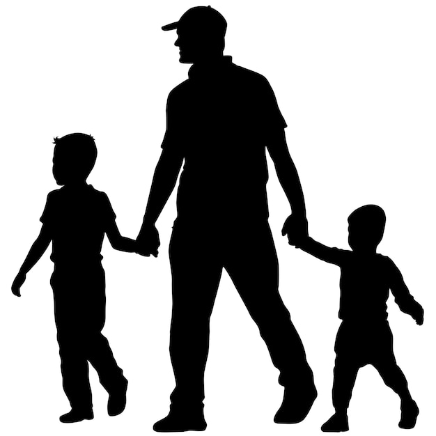 白い背景のベクトル図に黒いシルエット家族