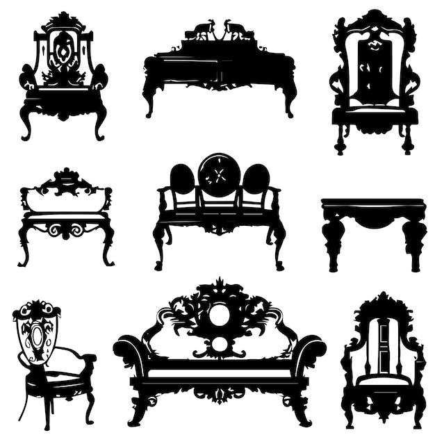 Black silhouettes of furniture on white background