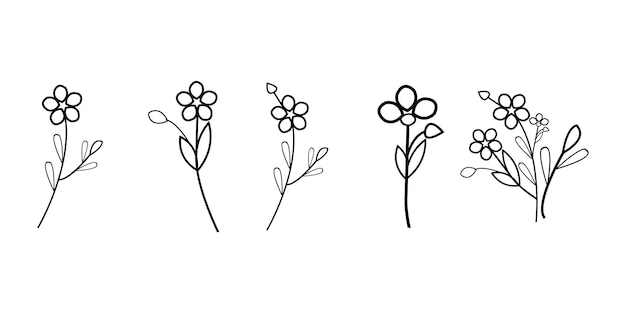 Black silhouettes of grass flowers and herbs pro vector