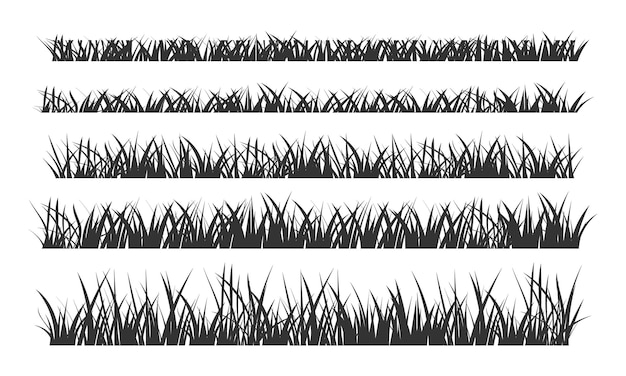 Vector black silhouettes of grassland lawn field border flat style design vector illustration