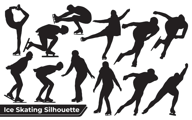 Vector black silhouettes of ice skating vector collection