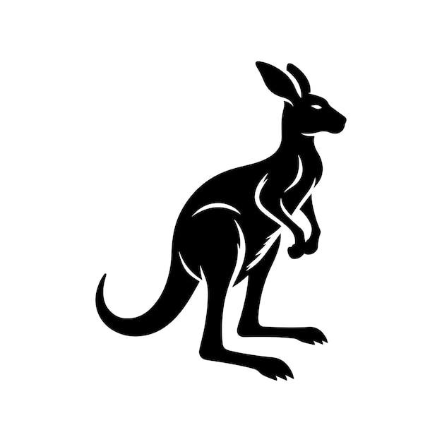 Vector black silhouettes of kangaroo on a white background funny comic marsupial animal from australia