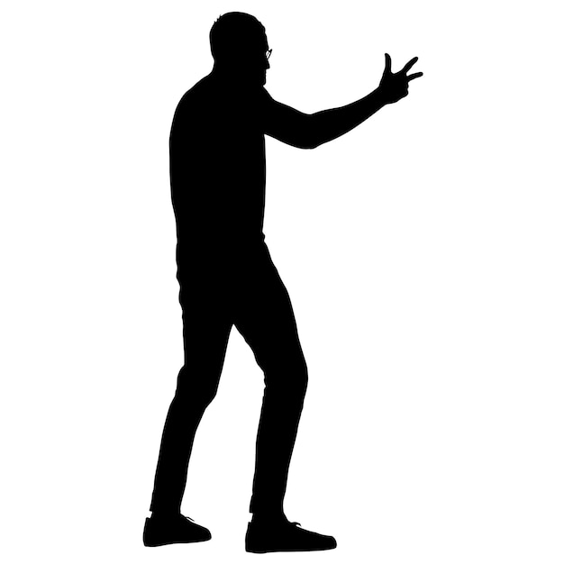 Черные силуэты человека с поднятой рукой на белом фоне