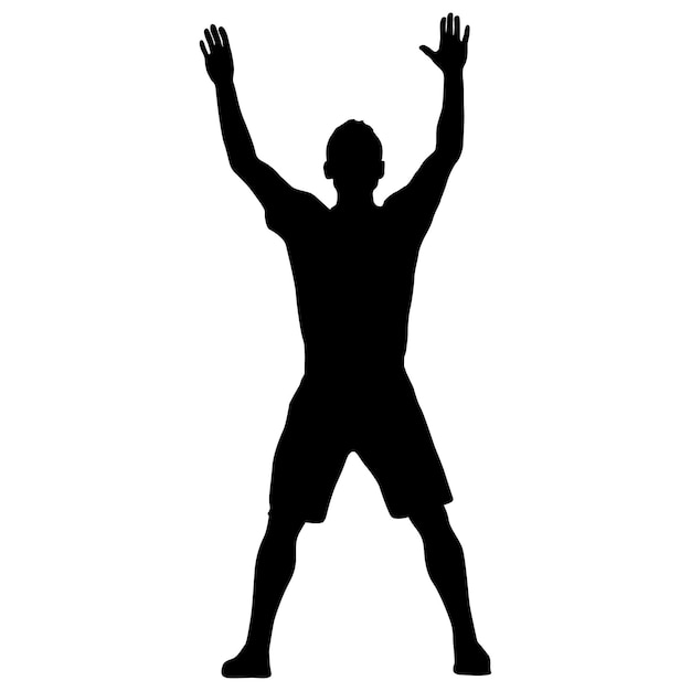 Black silhouettes man with arm raised on a white background