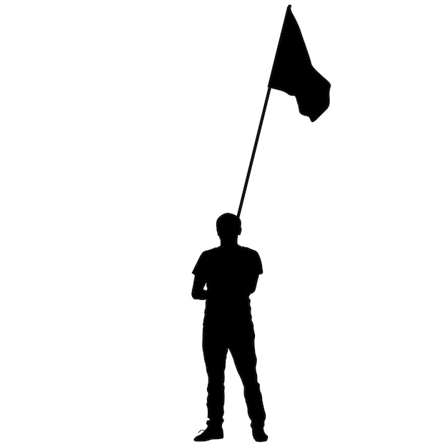 Black silhouettes of man with flags on white background