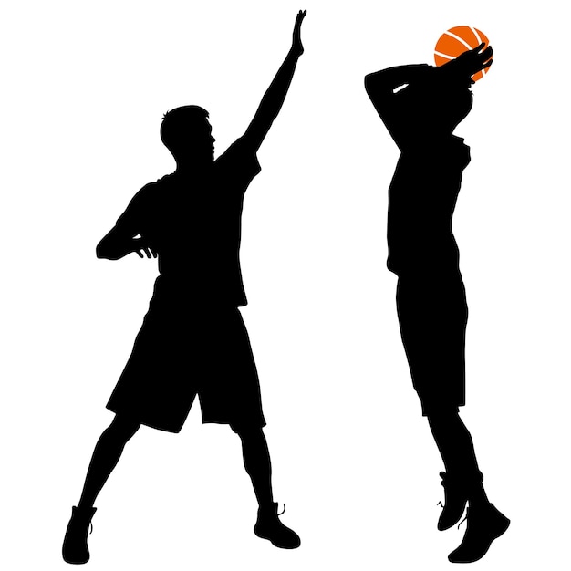 Black silhouettes of men playing basketball on a white background Vector illustration