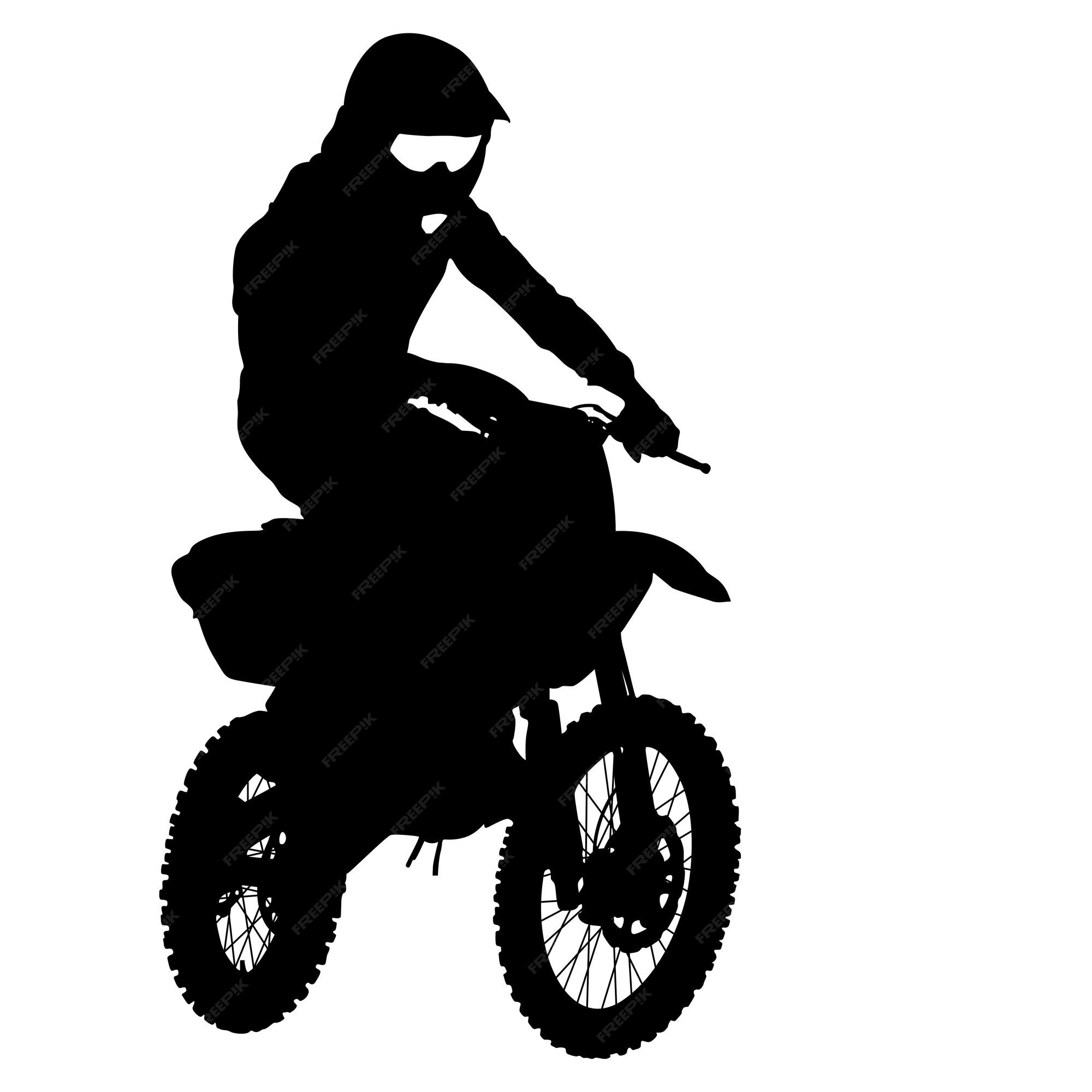 Black silhouettes Motocross rider on a motorcycle. Vector