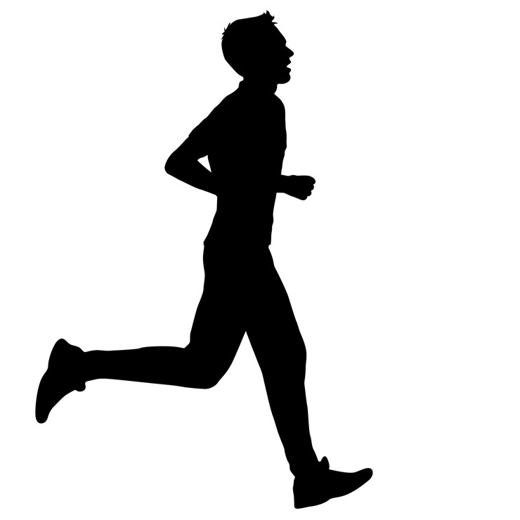 Vector black silhouettes runners sprint men on white background