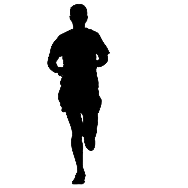 Vector black silhouettes runners sprint men on white background