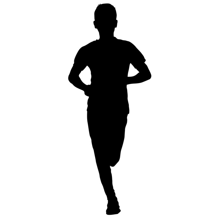 Vector black silhouettes runners sprint men on white background