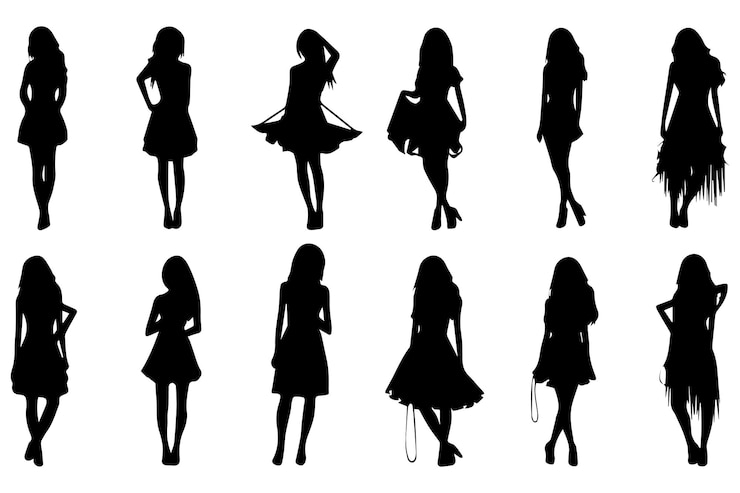 Vector 白い背景の女の子の黒いシルエットセット ベクトルイラスト