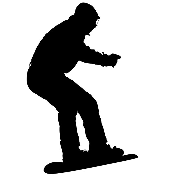 Snowboarder delle siluette nere sull'illustrazione bianca del fondo