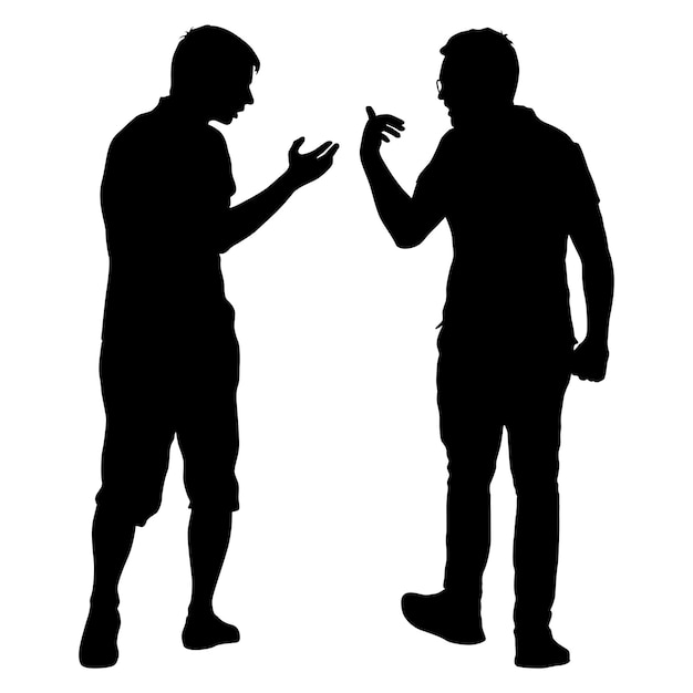 Black silhouettes two men with arm raised on a white background