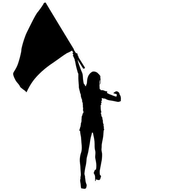 Black silhouettes of woman with flags on white background