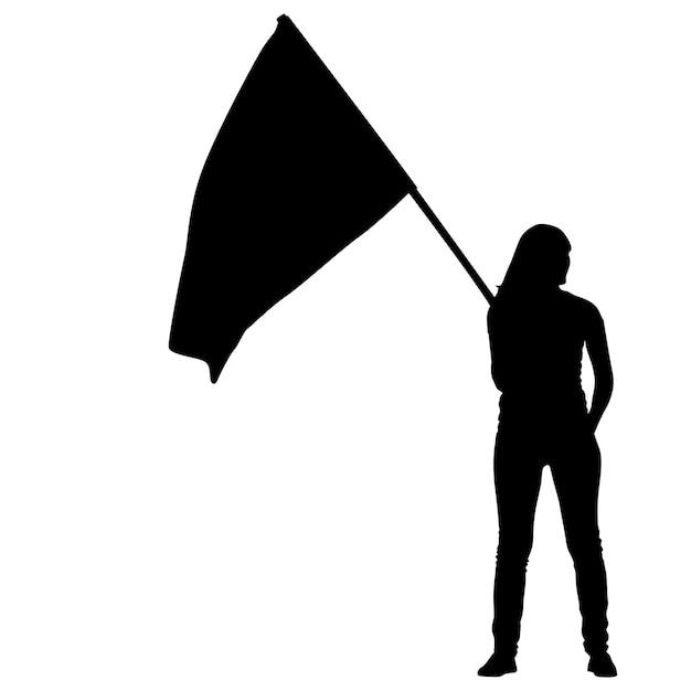 Black silhouettes of woman with flags on white background