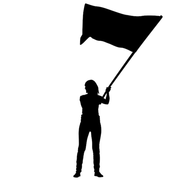 Vector black silhouettes of woman with flags on white background