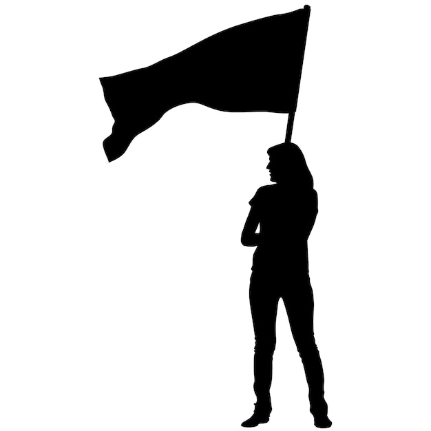 Black silhouettes of woman with flags on white background