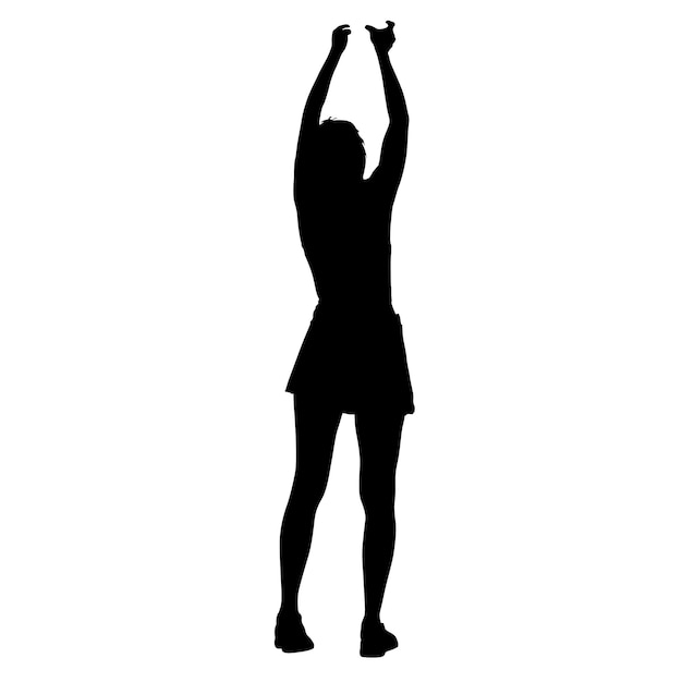 Vector black silhouettes women with arm raised on a white background