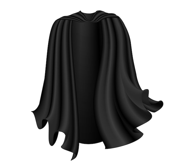 Black silk cape on white background halloween satin vampire cloak  vector illustration