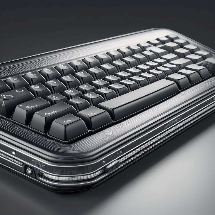Vector a black and silver keyboard with the letters qwerty on the bottom