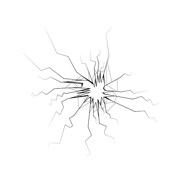 Black Simple Line Broken Glass,  Cracks, Shattered Doodle Outline Element Vector Design Templa