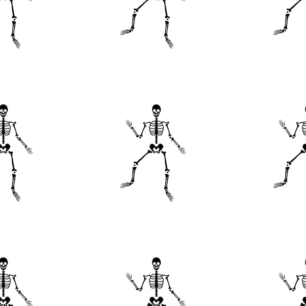 Black skeletons in various poses pattern Halloween design Perfect for fall holidays fabric textile