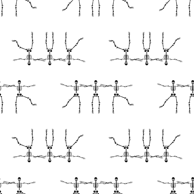 Black skeletons in various poses pattern Halloween design Perfect for fall holidays fabric textile