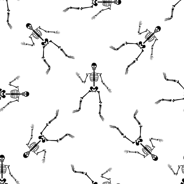 Черные скелеты в разных позах, узор на Хэллоуин, идеально подходит для осенних праздников, тканевый текстиль