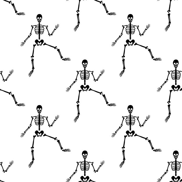 Черные скелеты в разных позах, узор на Хэллоуин, идеально подходит для осенних праздников, тканевый текстиль