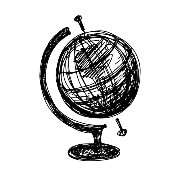 Black sketch drawing of globe