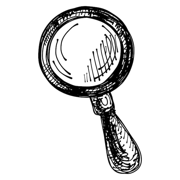 Vector black sketch drawing of magnifying glass