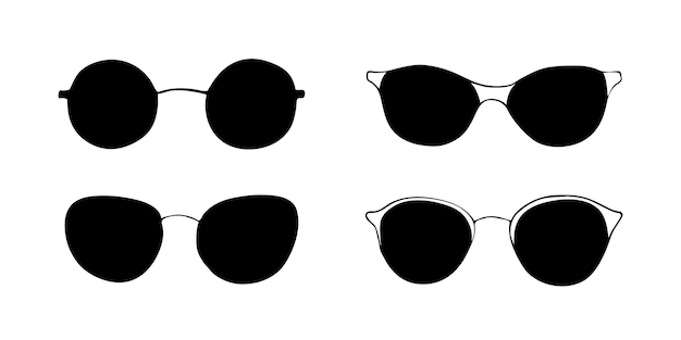 Black sketch fashion eye glasses icon set