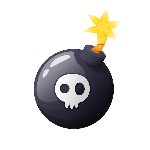 Black skull bomb in cartoon style