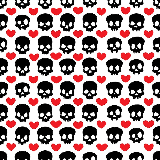 Vector black skull and hearts background