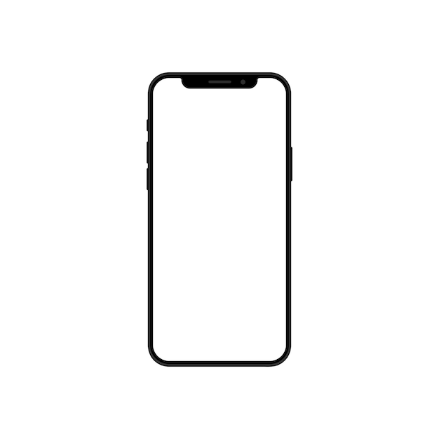 Black smartphone mockup front view white screen display flat vector illustration