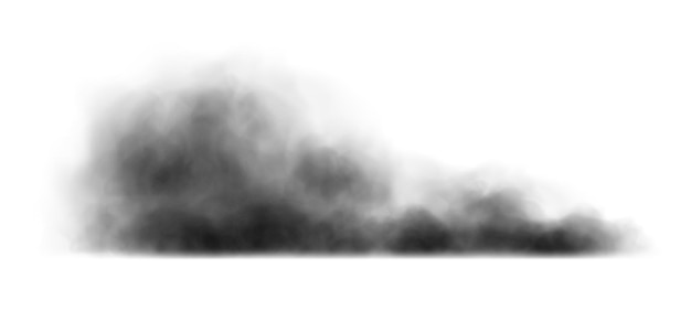Black smoke cloud dirty toxic fog or smog Black fume texture isolated on white background Vector realistic illustration of dark smoky