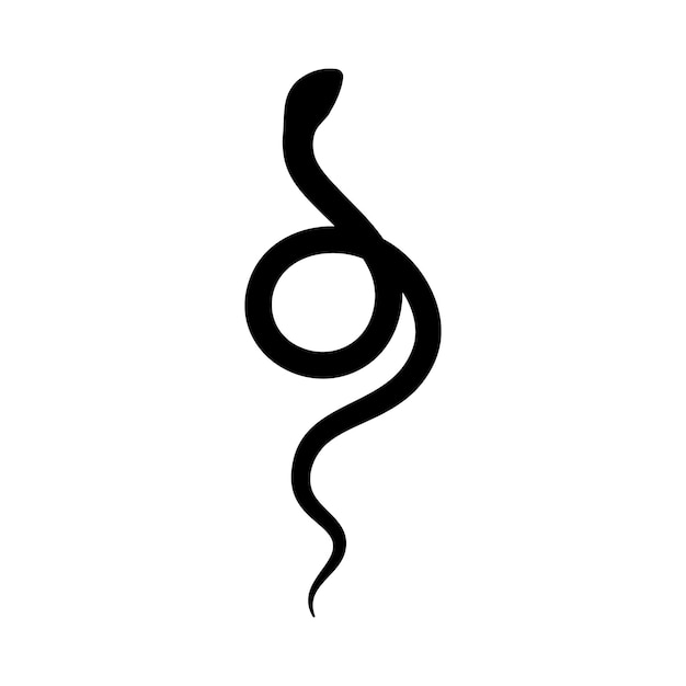 シンプルなミニマルなスタイルのブラックスネークシルエット。白い背景の上のベクトル分離イラスト。蛇のアイコン。